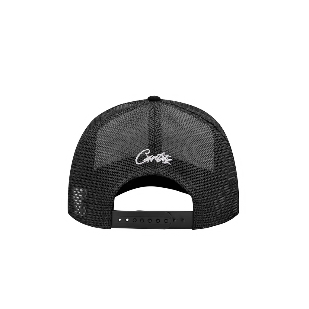 Corteiz Og Island Puff Print Trucker Hat  White Black